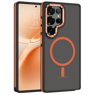 Capa Samsung Galaxy S26 Ultra Antichoque Magnética com Borda Antiderrapante Capinha com Proteção de Câmera Elevada - Cor: Preto e Laranja | Brcshop