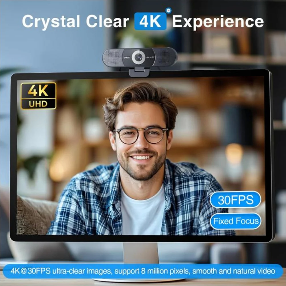 Imagem 2 de 3 do produto Webcam Emeet C980 Pro 4k Usb Para PC - 3 Em 1, 4 Microfones, 2 Alto-falantes, Fov 60° A 98°
