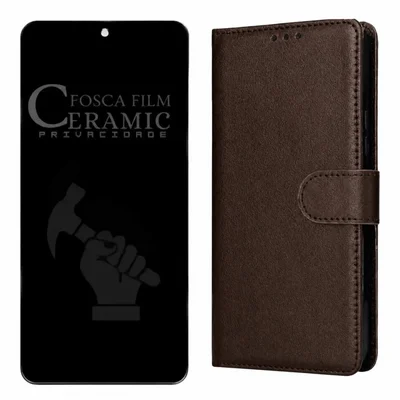 Capa Carteira Case Flip + Película Privacidade Fosca 9d Para Moto G47 5g