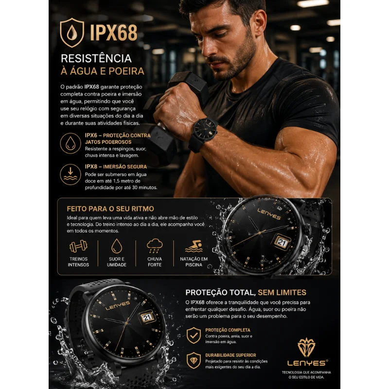 Imagem 3 de 5 do produto Smartwatch Lenyes Basel 42mm AmoLED Ip68 Esportivo Inteligente Preto – Relógio Smartwatch Com Tela AmoLED