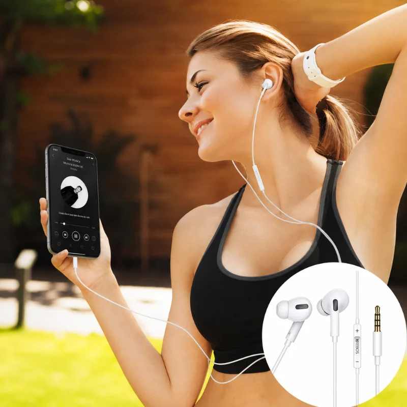 Imagem 2 de 5 do produto Fone De Ouvido Hrebos Fn-358 Com Microfone E Controle De Volume | Com Fio Branco | Headset P2 Para Celular, Smartphone