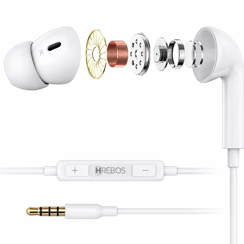Imagem 5 de 5 do produto Fone De Ouvido Hrebos Fn-358 Com Microfone E Controle De Volume | Com Fio Branco | Headset P2 Para Celular, Smartphone
