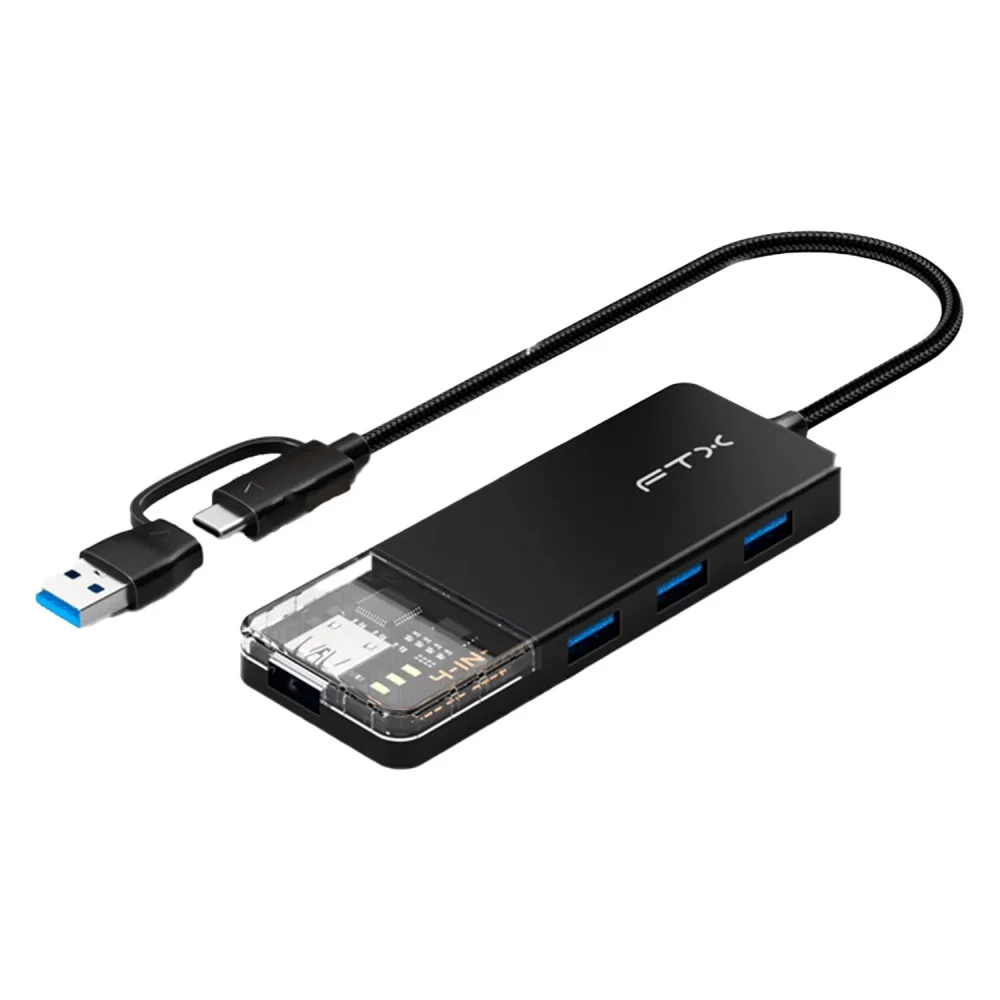Imagem 1 de 2 do produto Adaptador Hub Ftx Hubt3-pb 4 Em 1 Usb Tipo-c HDMI Usb 3.0 Pd 100w Carregamento Rápido Portátil Preto