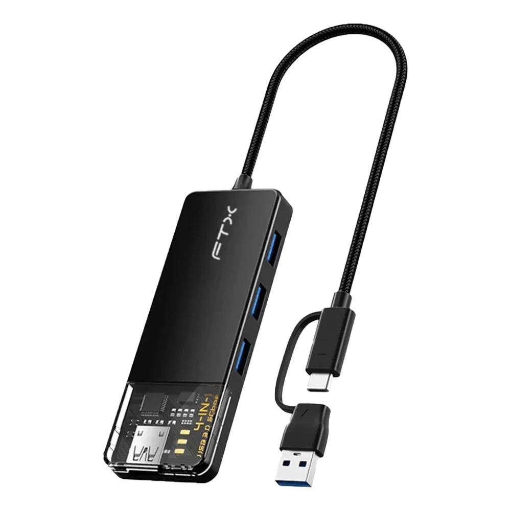 Imagem 2 de 2 do produto Adaptador Hub Ftx Hubt3-pb 4 Em 1 Usb Tipo-c HDMI Usb 3.0 Pd 100w Carregamento Rápido Portátil Preto