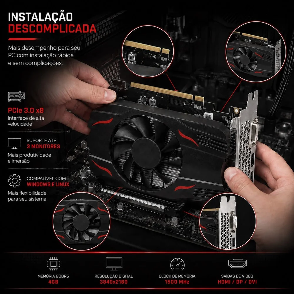Placa De Vídeo Amd Radeon Rx560 4gb GDDR5 128 Bits HDMI Displayport Dvi PCie 3.0 X8 Gamer Aitek Placa De Vídeo Amd Radeon Rx560 4gb GDDR5 128 Bits HDMI Displayport Dvi PCie 3.0 X8 Gamer Aitek