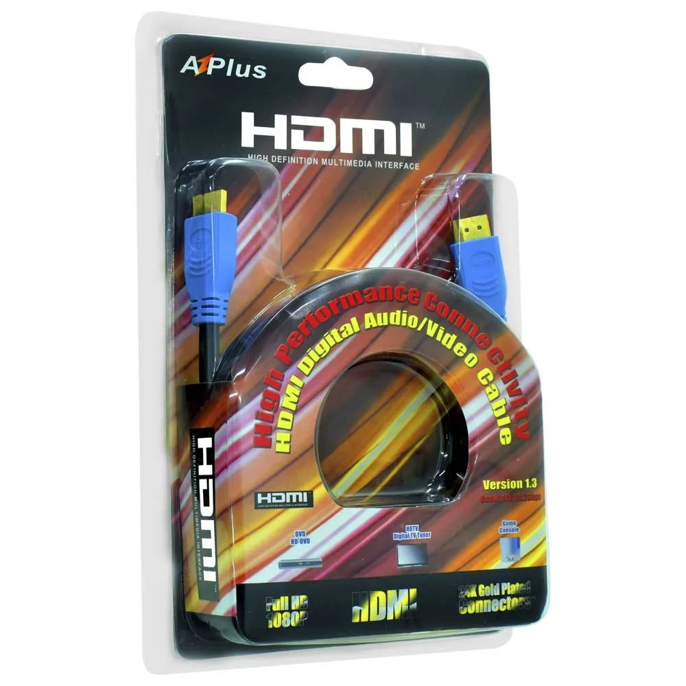 Imagem 2 de 3 do produto Cabo HDMI Azplus 1.5m Fhd 1080p Alta Velocidade Conector Dourado 1.5 Metros Para Tv Monitor PC Notebook Gamer