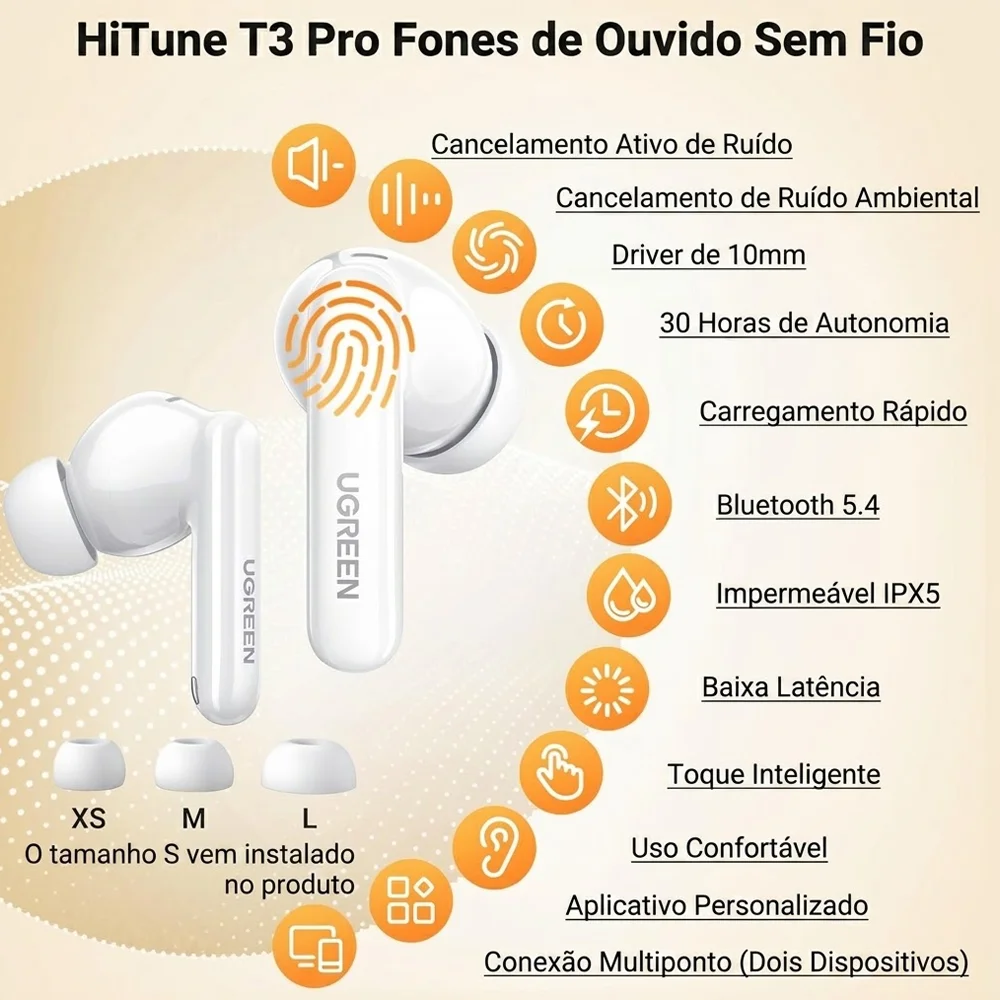 Imagem 4 de 5 do produto Ugreen Hitune T3 Pro Fones Wireless Anc Branco