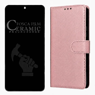 Capa Carteira Estojo Flip + Película Privacidade Fosca Para Moto G47 5g