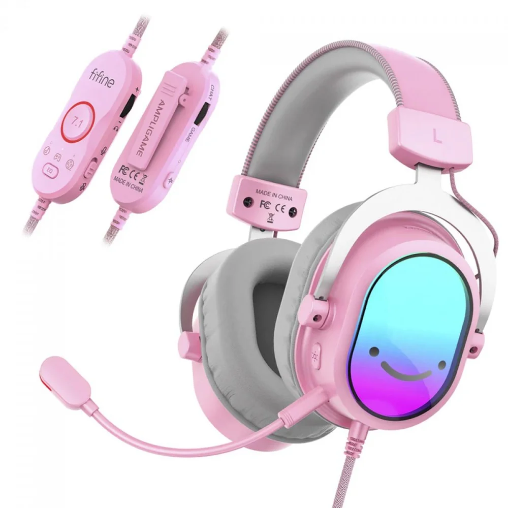 Imagem 2 de 2 do produto Headset Gamer Fifine Ampligame H16, 7.1 Surround, RGB, Usb, Pink