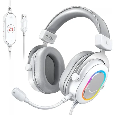 Headset Gamer Fifine H6w, 7.1 Surround, Drivers De 50mm, RGB, Usb, White