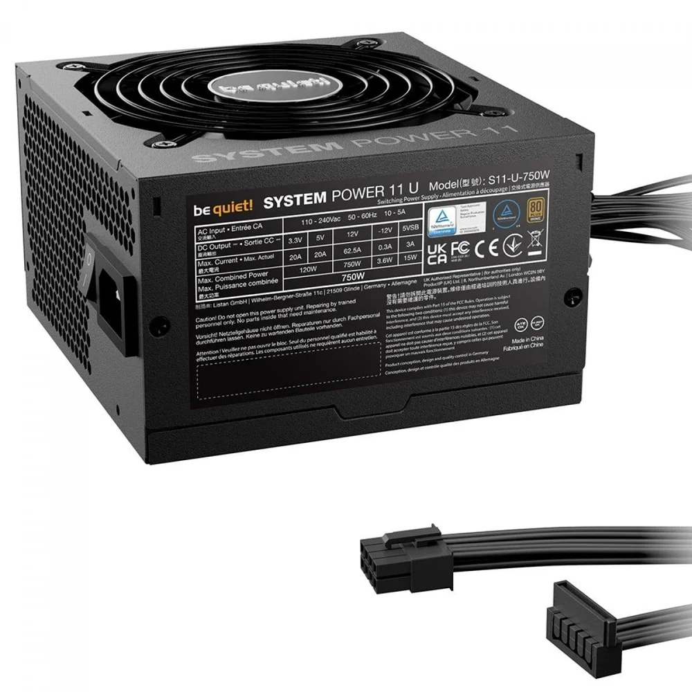 Imagem 2 de 3 do produto Fonte Be Quiet System Power 11 U, 750w, 80 Plus Bronze, Atx 3.1, Pfc Ativo, Preto, Bp919br