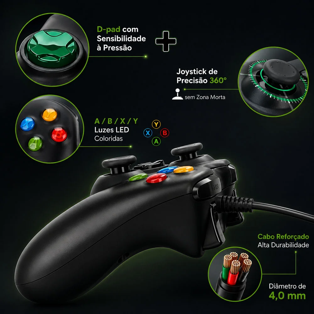 Imagem 3 de 5 do produto Joystick Compativel Com XBOX Computador PC Com Fio
