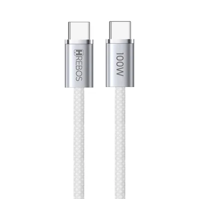 Cabo Carregador Celular Usb C X Usb C, 100w - Hrebos Neobraided- 100w - 1m Branco