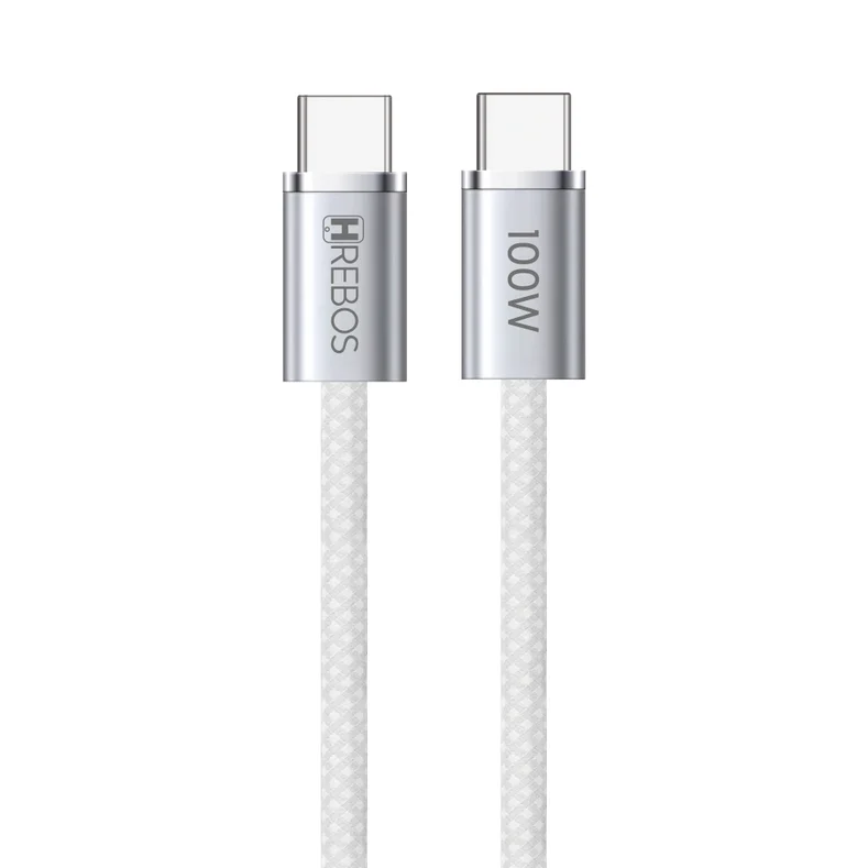 Cabo Carregador Celular Usb C X Usb C, 100w - Hrebos  Neobraided- 100w - 1m Branco