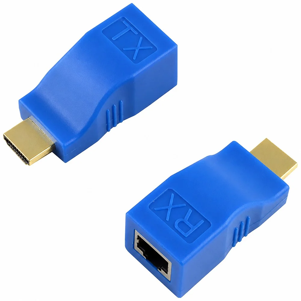 Imagem 3 de 4 do produto Adaptador Extensor HDMI Rj45 30m Cabo De Rede Cat6 Cat5e 1080p Full Hd Extender Vídeo Áudio Sem Perdas