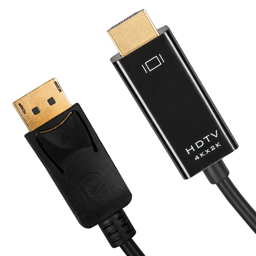Imagem 1 de 3 do produto Cabo Adaptador Displayport Para HDMI 1.8m 4k 2k Ultra Hd Macho Para Macho Conector Banhado A Ouro Cabo De Vídeo Monitor Preto
