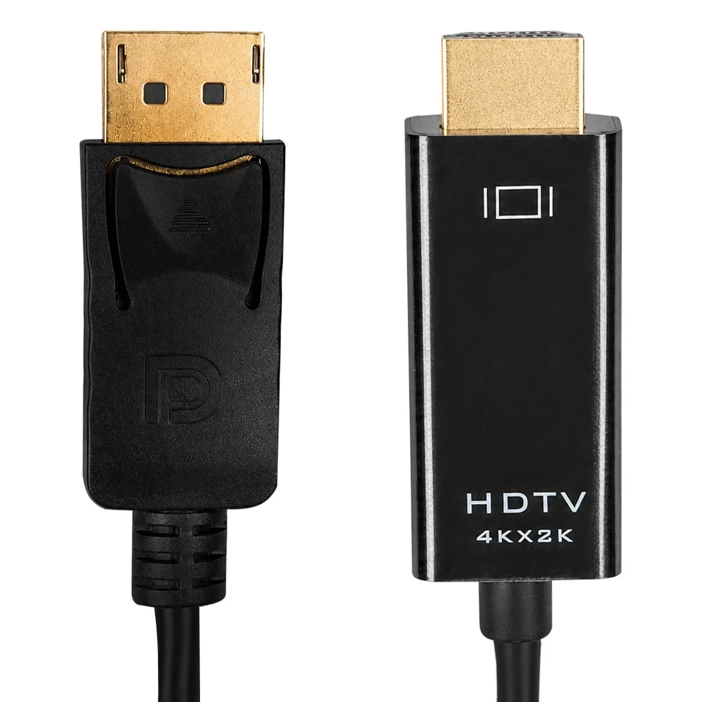 Imagem 2 de 3 do produto Cabo Adaptador Displayport Para HDMI 1.8m 4k 2k Ultra Hd Macho Para Macho Conector Banhado A Ouro Cabo De Vídeo Monitor Preto