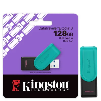 Pen Drive Kingston Datatraveler Exodia S 128GB, Usb 3.2, Preto E Turquesa - Dtxs/128GB