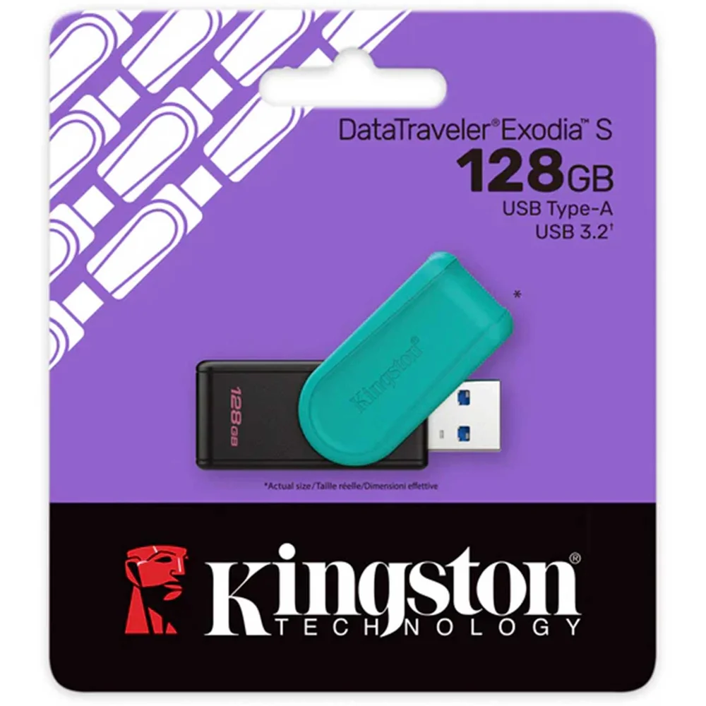Imagem 2 de 4 do produto Pen Drive Kingston Datatraveler Exodia S 128GB, Usb 3.2, Preto E Turquesa - Dtxs/128GB
