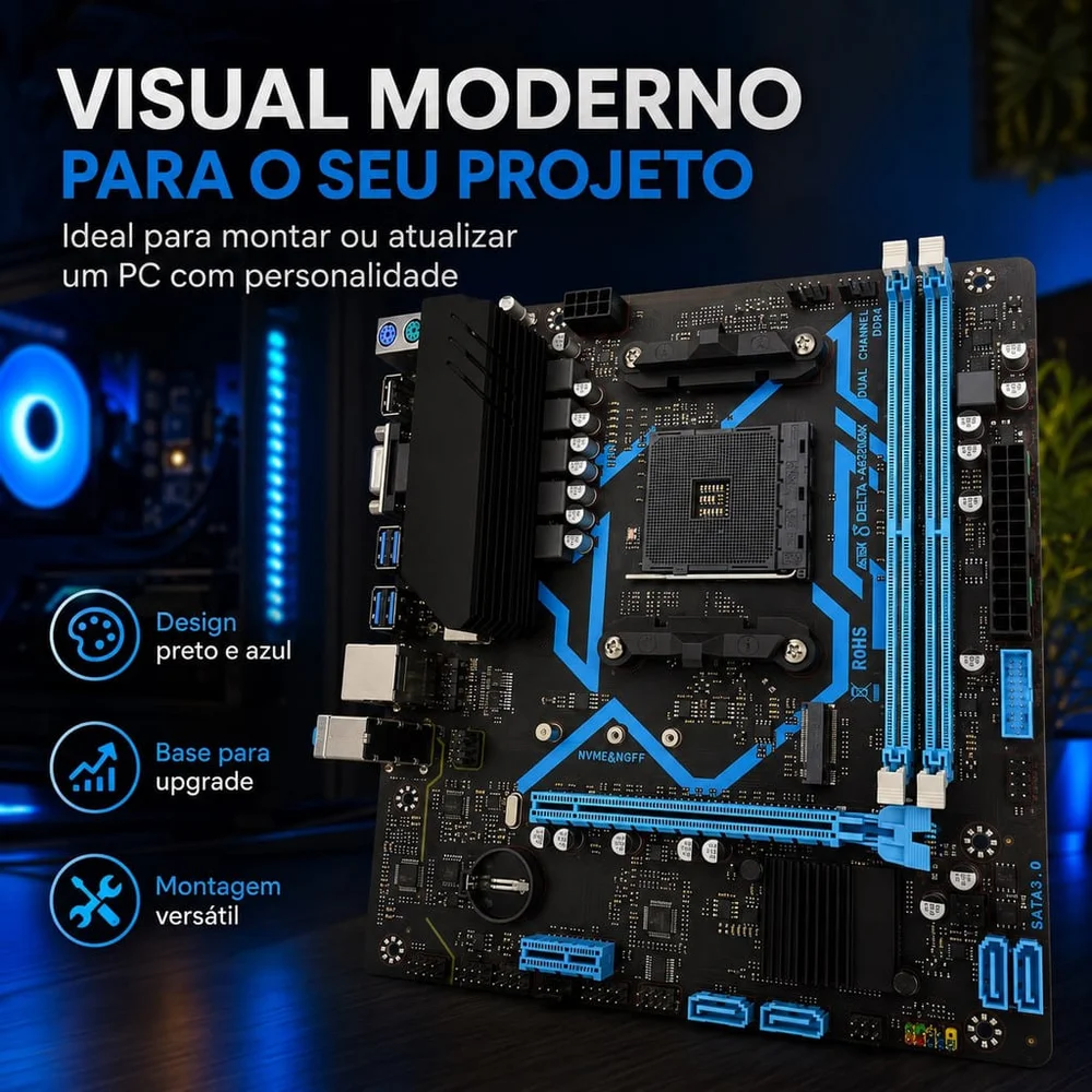 Placa Mãe Aitek Amd A520 Am4 Ryzen 3000 4000 5000 Ddr4 64gb M.2 Nvme HDMI Vga Lan Gigabit Micro-atx Placa Mãe Aitek Amd A520 Am4 Ryzen 3000 4000 5000 Ddr4 64gb M.2 Nvme HDMI Vga Lan Gigabit Micro-atx