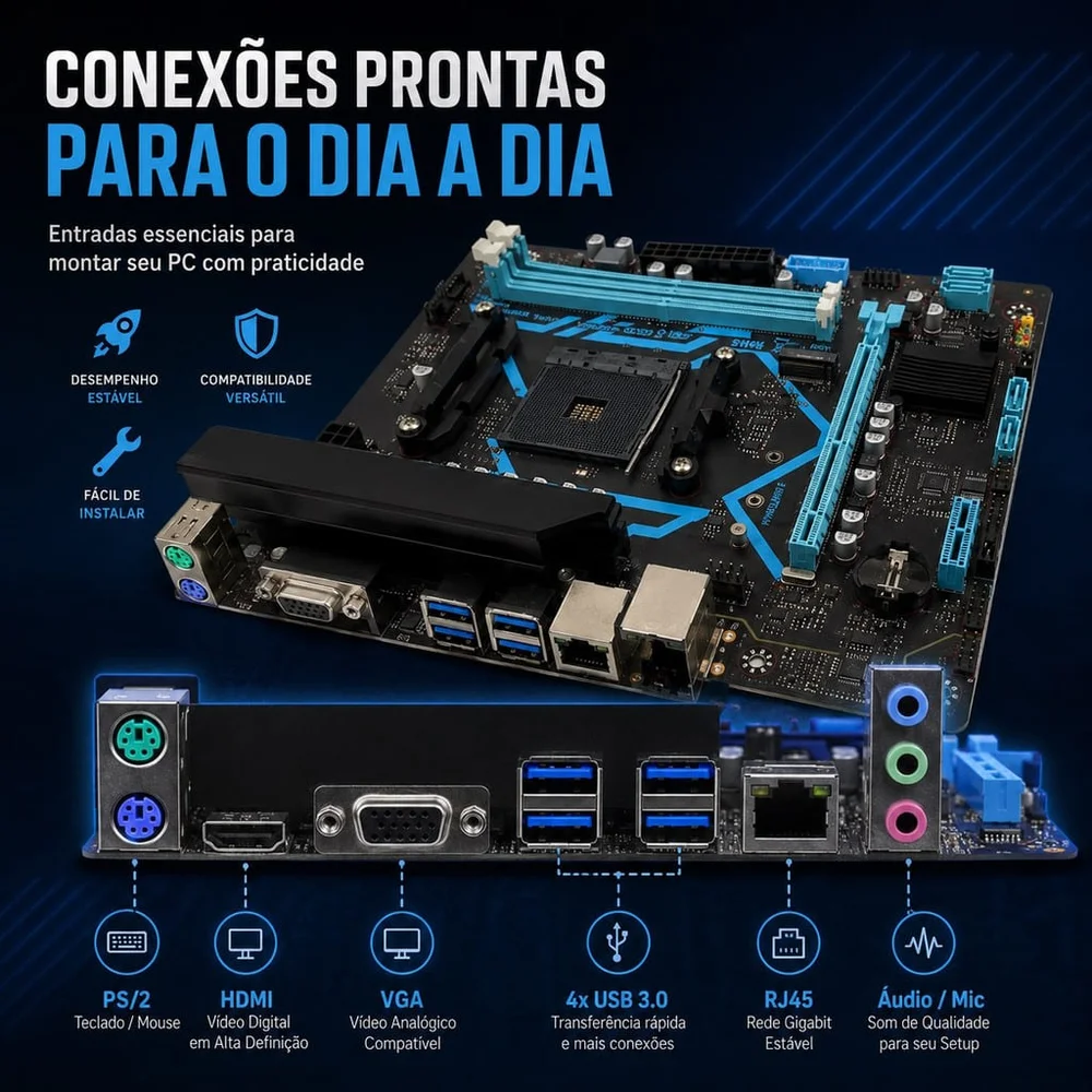 Placa Mãe Aitek Amd A520 Am4 Ryzen 3000 4000 5000 Ddr4 64gb M.2 Nvme HDMI Vga Lan Gigabit Micro-atx Placa Mãe Aitek Amd A520 Am4 Ryzen 3000 4000 5000 Ddr4 64gb M.2 Nvme HDMI Vga Lan Gigabit Micro-atx