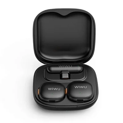 Microfone De Lapela Wiwu Tipo-c Preto Duo Wireless Wi-wm006