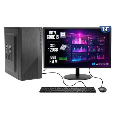 Computador Cpu PC Barato Intel i5, 8GB, SSD 120 WINDOWS Monitor 19