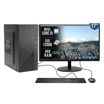 Cpu PC Computador Barato i5 3.20ghz, 8GB, SSD 120GB Monitor 17 WINDOWS Imperdível