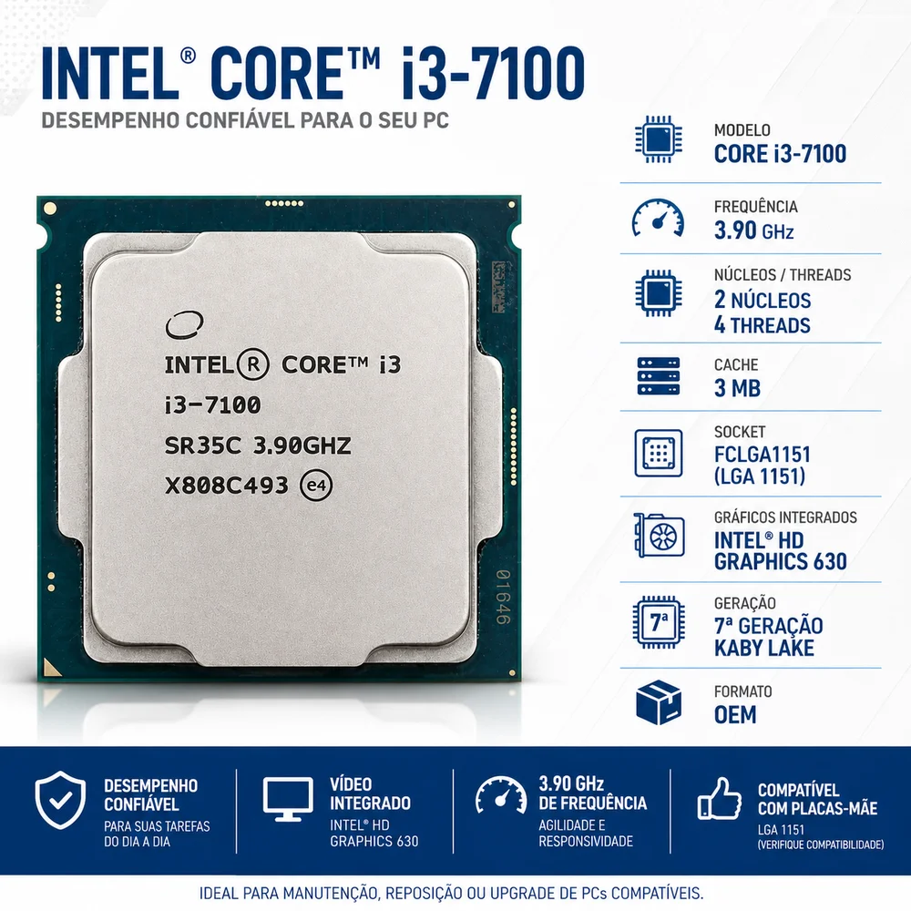 Imagem 2 de 4 do produto Processador Core i3 7100 3.9ghz 3mb LGA  1151 Intel