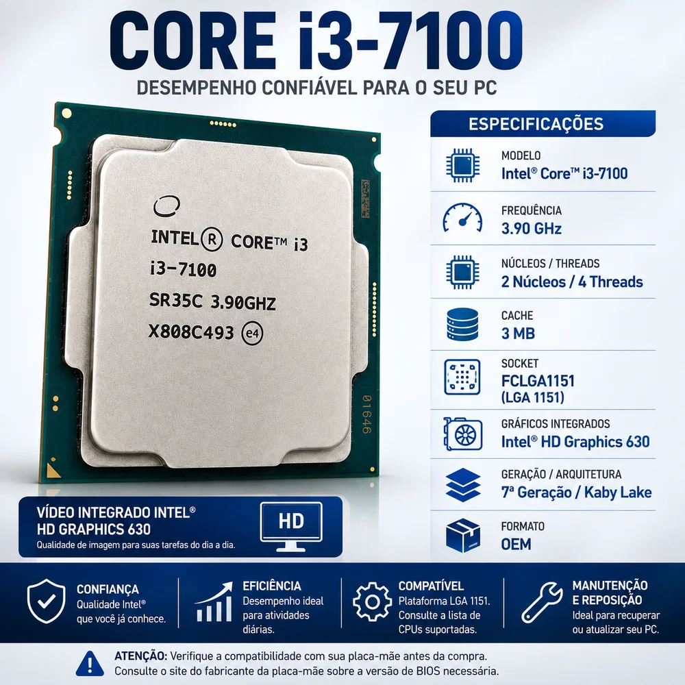 Imagem 3 de 4 do produto Processador Core i3 7100 3.9ghz 3mb LGA  1151 Intel