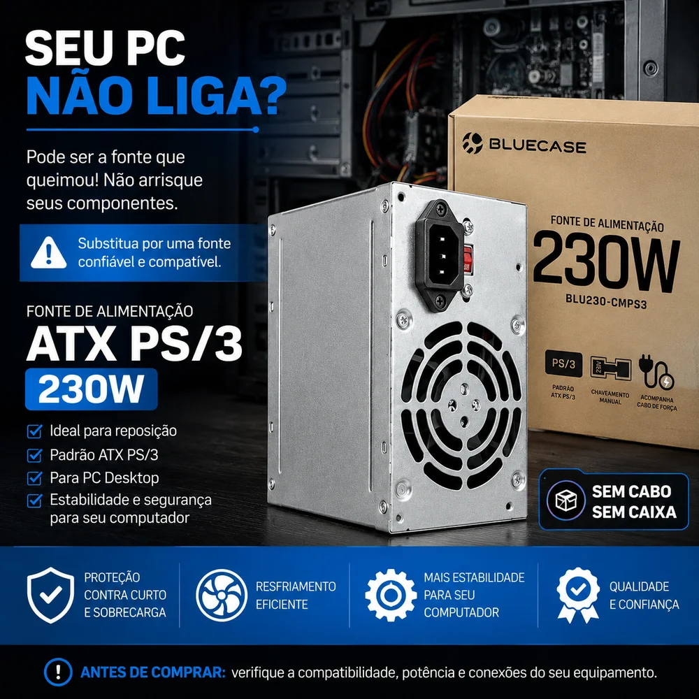 Fonte Atx 230w Ps/3 Alimentação PC Desktop Computador Fonte Atx 230w Ps/3 Alimentação PC Desktop Computador