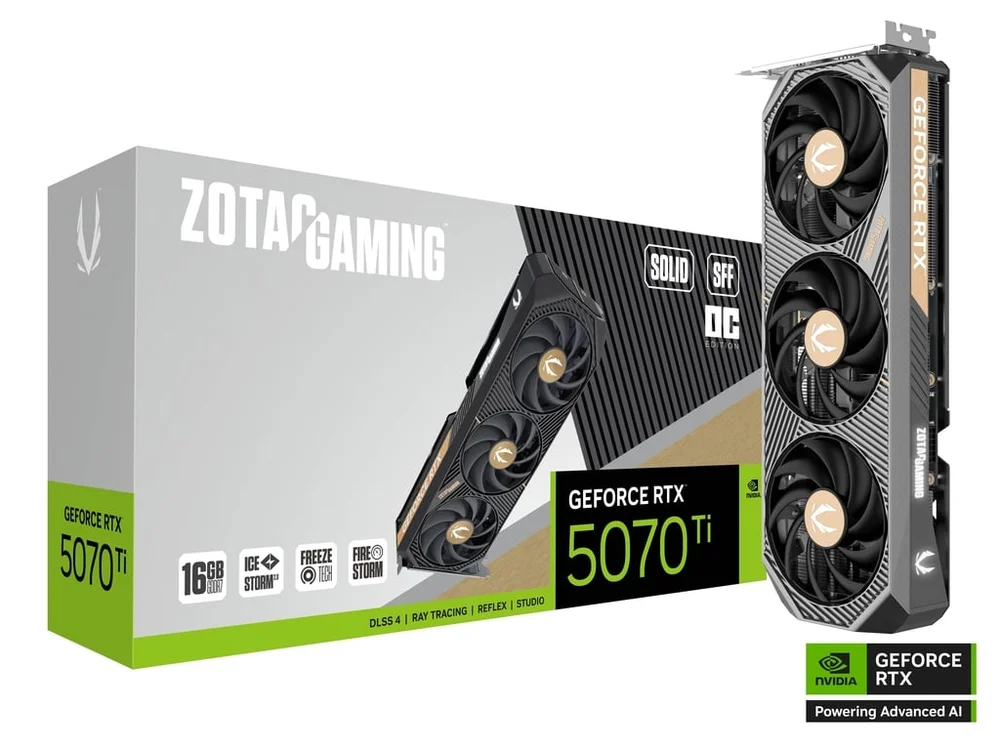 Placa De Vídeo Zotac RTX 5070 Ti 16gb Gddr7 Solid Sff Oc 256 Bits