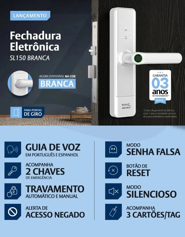 Imagem 3 de 5 do produto Fechadura Digital Sl150 Com Maçaneta Biometrica  De Embutir