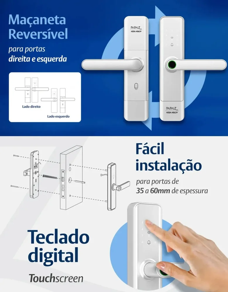 Imagem 4 de 5 do produto Fechadura Digital Sl150 Com Maçaneta Biometrica  De Embutir