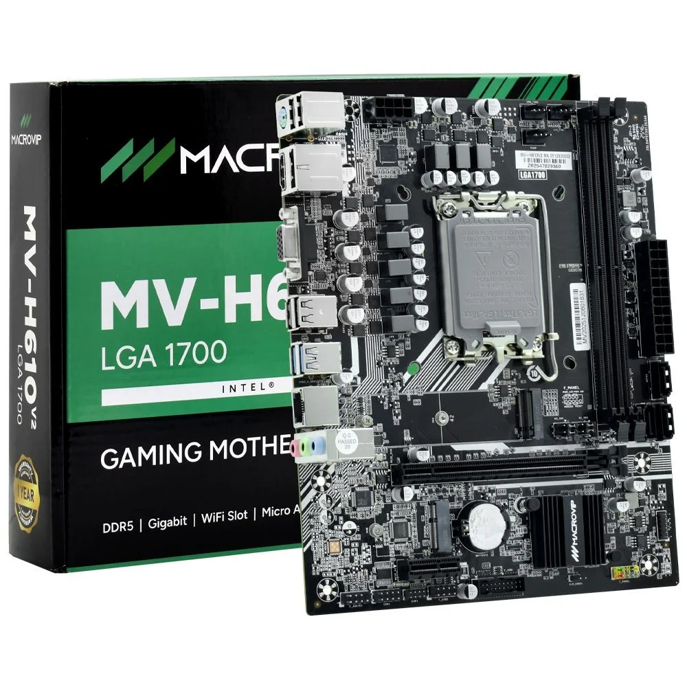 Placa Mãe Macrovip Mv-h610v2 Socket LGA 1700 Ddr5 Vga HDMI Micro Atx Intel 12ª 13ª 14ª Geração LGA 1700