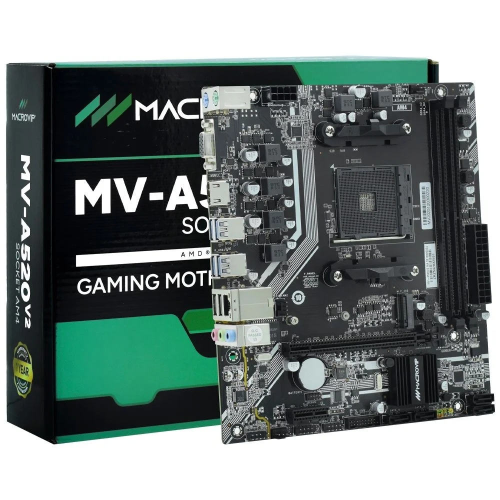 Placa Mãe Macrovip Mv-a520v2 Socket Am4 Ddr4 Vga HDMI Micro Atx Amd Ryzen Chipset A520 Placa Mãe Macrovip Mv-a520v2 Socket Am4 Ddr4 Vga HDMI Micro Atx Amd Ryzen Chipset A520