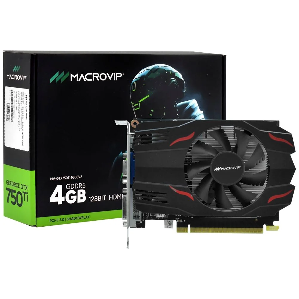 Placa De Vídeo Macrovip Geforce Gtx 750 Ti V2 4gb GDDR5 Mv-gtx750ti4gd5v2 HDMI Dvi Gamer PC Desktop