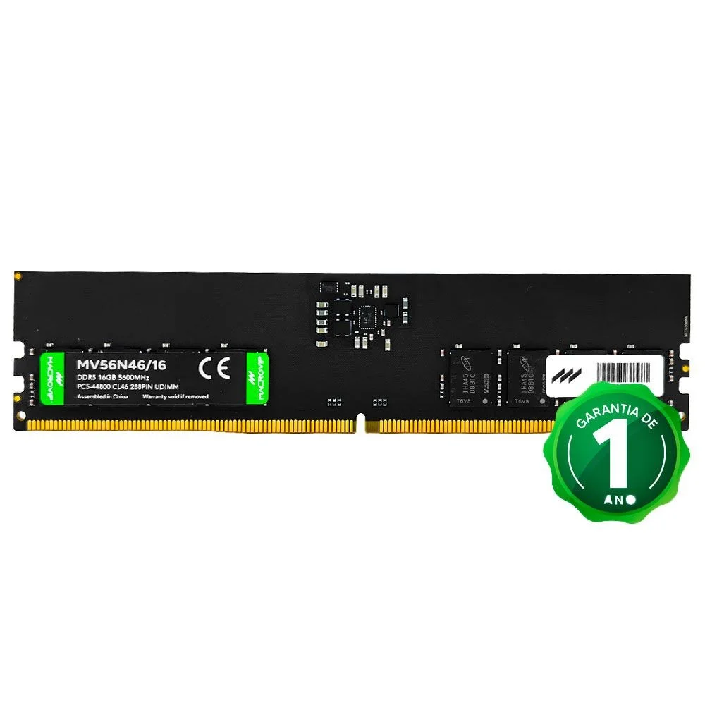Imagem 2 de 2 do produto Memória Ram Macrovip 16gb Ddr5 5600mhz Mv56n46/16 Udimm Desktop Alta Performance PC Gamer Preto