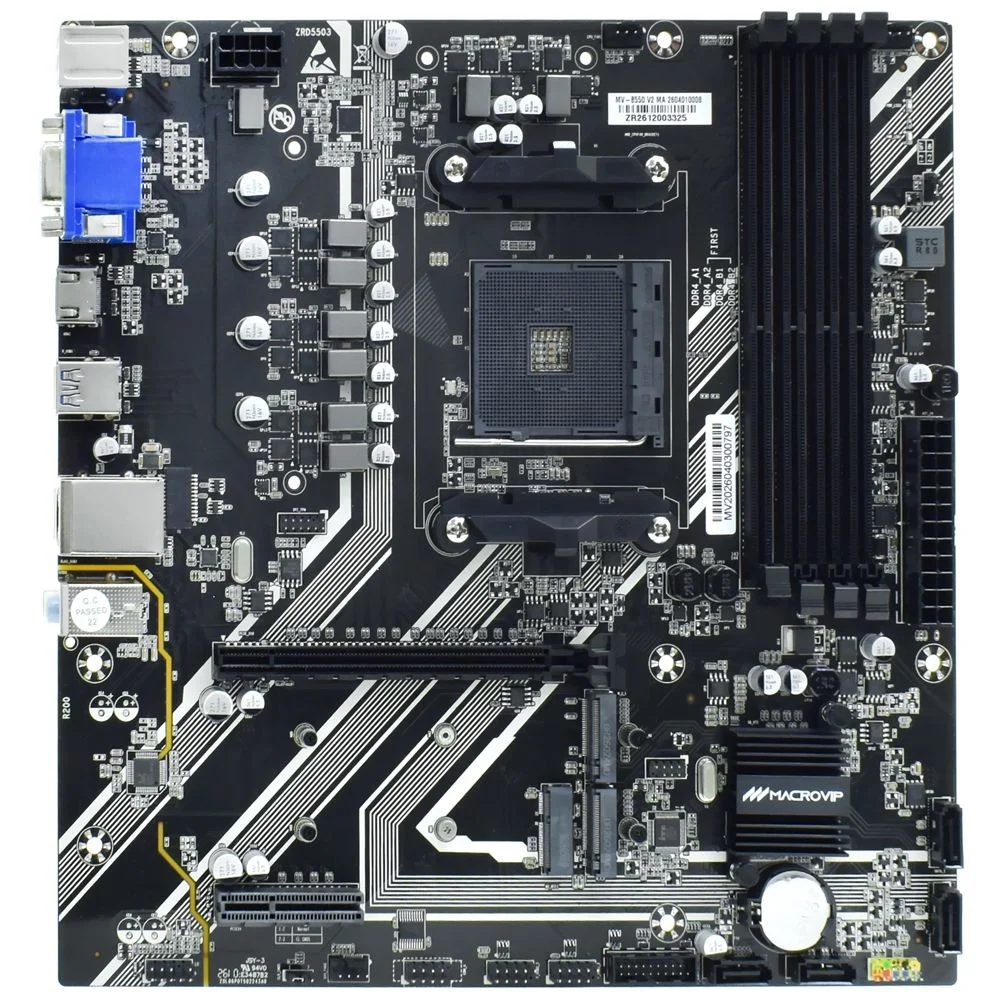 Placa Mãe Macrovip Mv-b550 V2 Socket Am4 Ddr4 Matx HDMI Vga Usb 3.0 M.2 Nvme PCi-express 4.0 Gamer