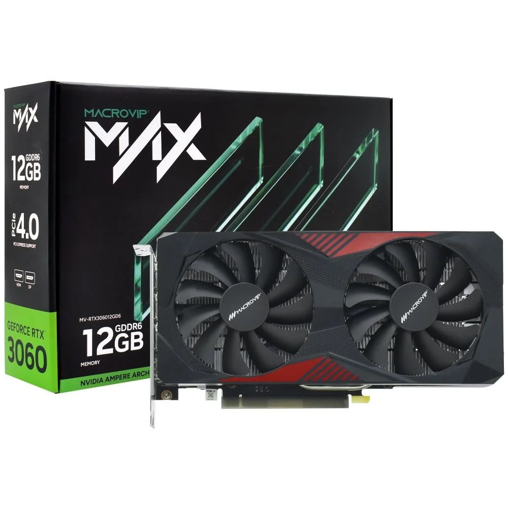 Placa De Vídeo Macrovip Geforce RTX 3060 12gb Gddr6 Mv-RTX306012gd6 192-bit Ray Tracing Dlss Gamer PC Placa De Vídeo Macrovip Geforce RTX 3060 12gb Gddr6 Mv-RTX306012gd6 192-bit Ray Tracing Dlss Gamer PC