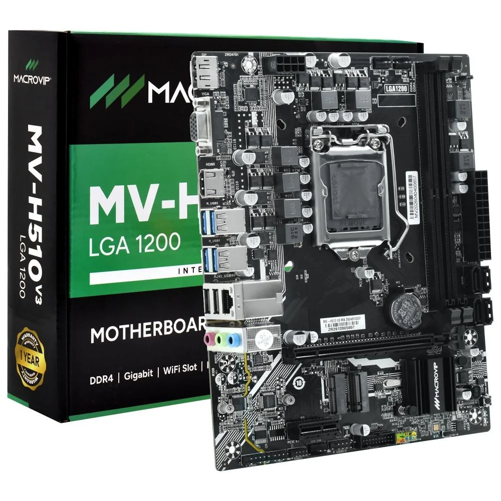 Placa Mãe Macrovip Mv-h510 V3 Socket LGA 1200 Vga Ddr4 M.2 Nvme PCi Express 3.0 Micro Atx Gamer Placa Mãe Macrovip Mv-h510 V3 Socket LGA 1200 Vga Ddr4 M.2 Nvme PCi Express 3.0 Micro Atx Gamer