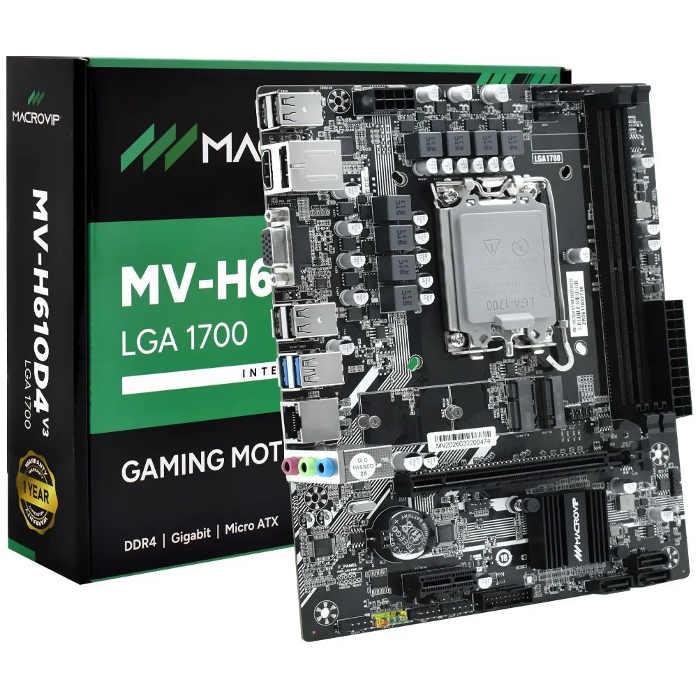 Placa Mãe Macrovip Mv-h610d4 V3 Socket LGA 1700 Ddr4 Vga HDMI M.2 Micro Atx Intel 12ª 13ª 14ª Geração