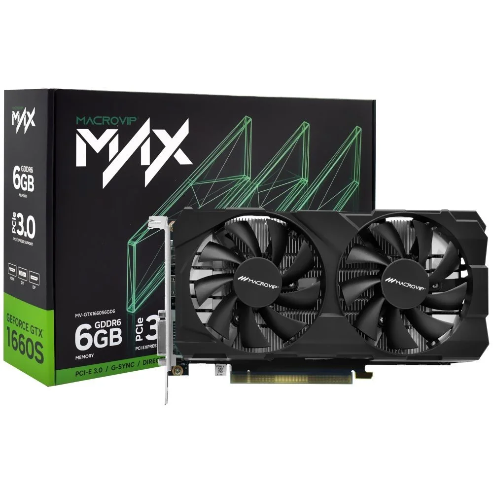 Placa De Vídeo Macrovip Geforce Gtx 1660 Super 6gb Gddr6 Mv-gtx1660s6gd6 Gamer 192-bit Directx 12 HDMI Dp
