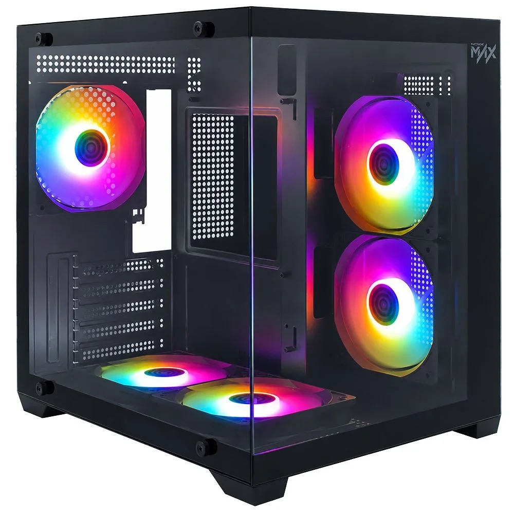 Gabinete Gamer Macrovip Max Aqua Series Mv-tcxm275f5b Mini Tower Lateral Vidro Temperado 5 Coolers RGB Preto Gabinete Gamer Macrovip Max Aqua Series Mv-tcxm275f5b Mini Tower Lateral Vidro Temperado 5 Coolers RGB Preto
