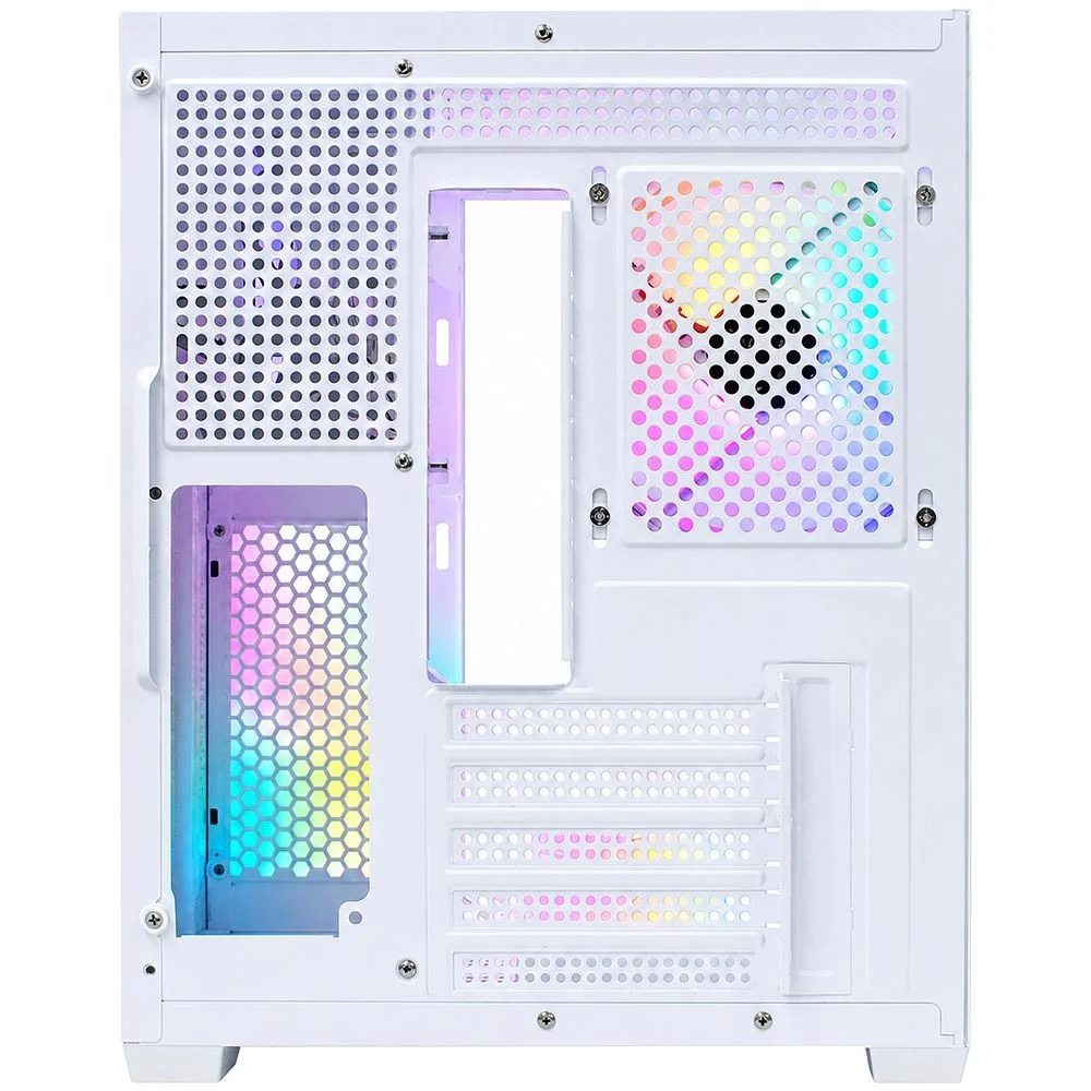 Gabinete Gamer Macrovip Mv-tcxm275f5w Mini Tower Max Aqua Series 5 Coolers RGB Vidro Temperado Branco