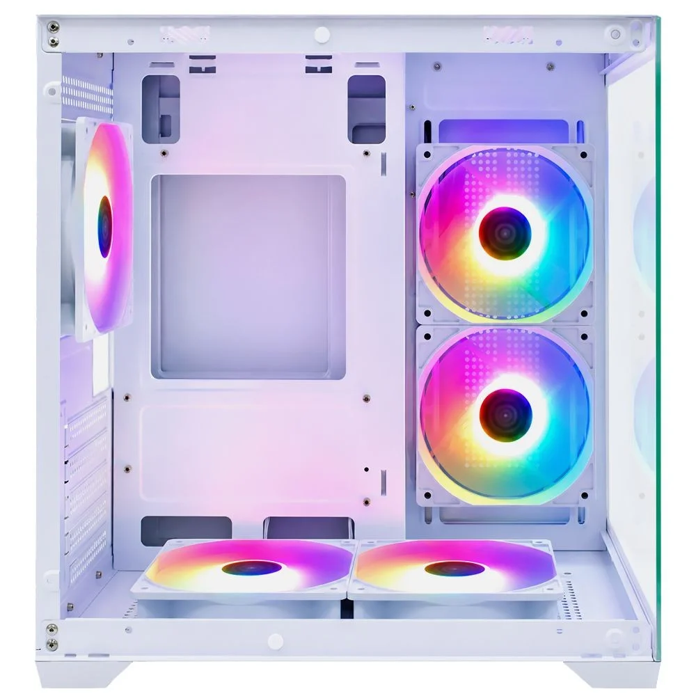 Imagem 2 de 4 do produto Gabinete Gamer Macrovip Mv-tcxm275f5w Mini Tower Max Aqua Series 5 Coolers RGB Vidro Temperado Branco