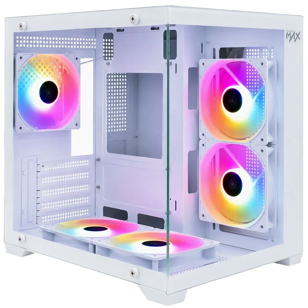 Imagem 4 de 4 do produto Gabinete Gamer Macrovip Mv-tcxm275f5w Mini Tower Max Aqua Series 5 Coolers RGB Vidro Temperado Branco
