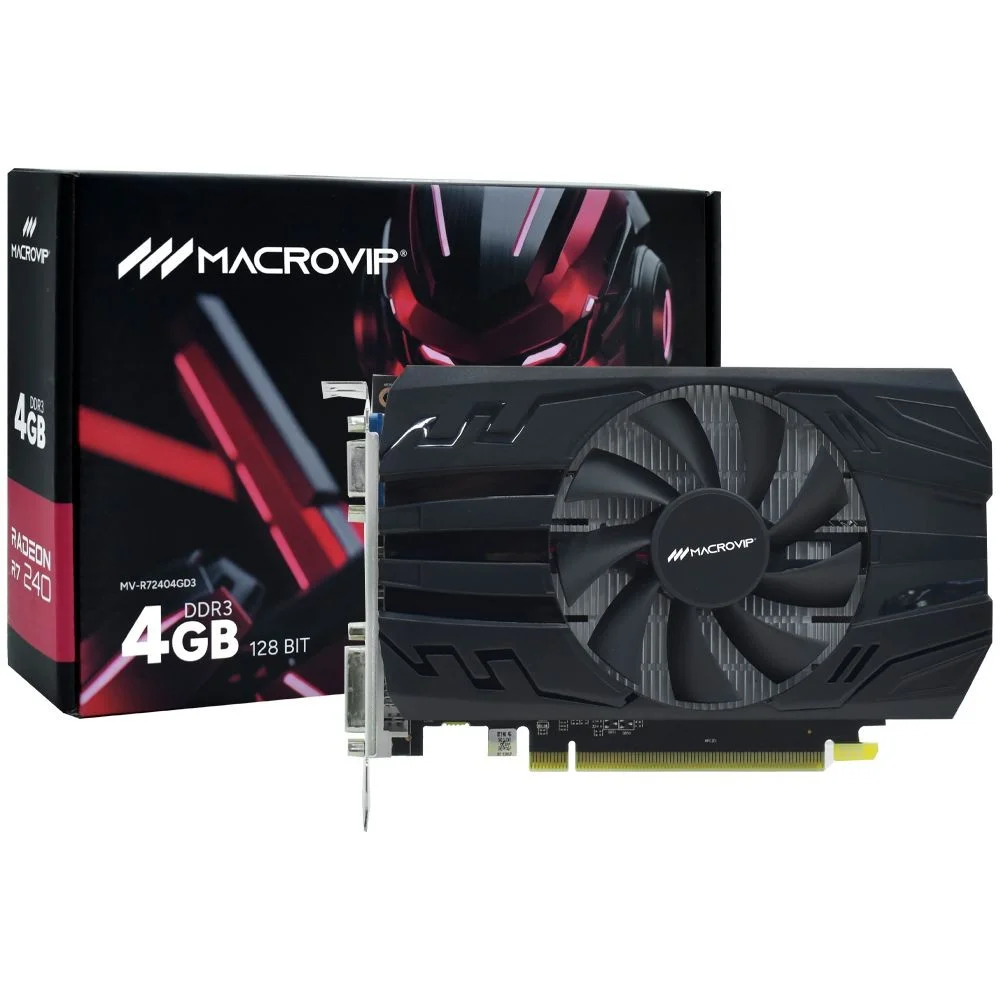 Imagem 3 de 3 do produto Placa De Vídeo Macrovip Radeon R7 240 4gb Ddr3 Mv-r72404gd3 HDMI Dvi Vga Low Profile Gamer PC Desktop