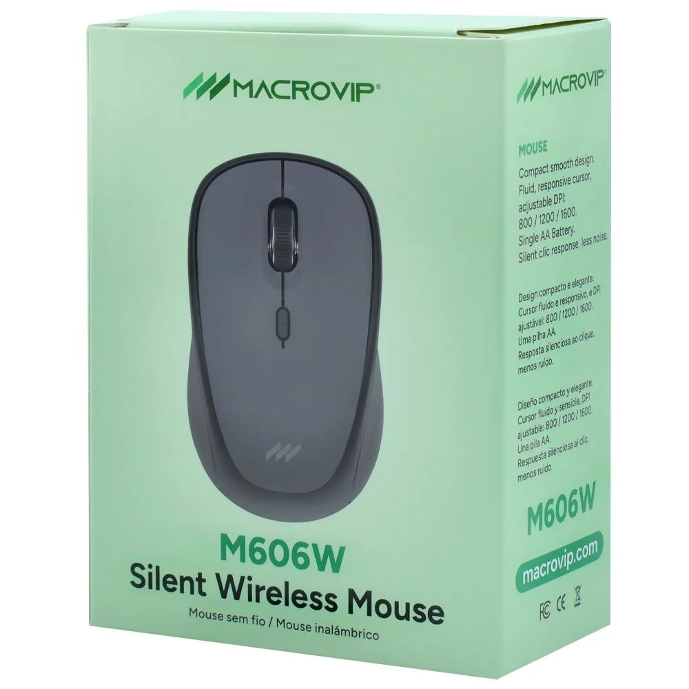 Imagem 3 de 3 do produto Mouse Sem Fio Macrovip Mv-m606wb Silent Wireless Bluetooth Usb Ergonômico Cliques Silenciosos Preto