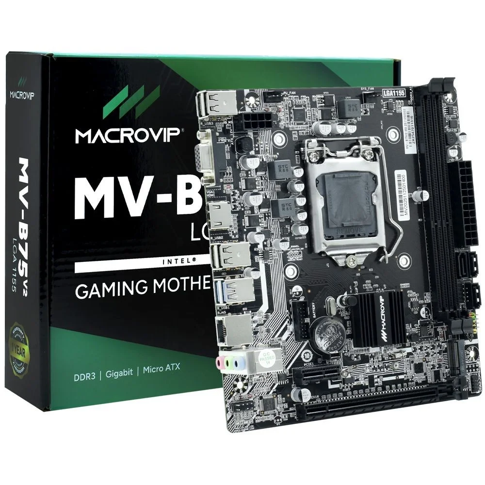 Placa Mãe Macrovip Mv-b75v2 LGA 1155 Chipset Intel B75 Ddr3 Micro Atx Vga HDMI Usb 2.0 Sata Ii Gamer Office